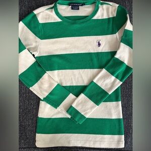 Ralph Lauren Women’s Striped Green and Cream Long Sleeve Sweater